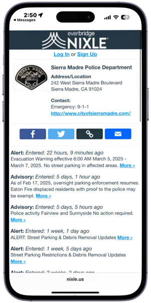 Nixle Alerts on Mobile Phone